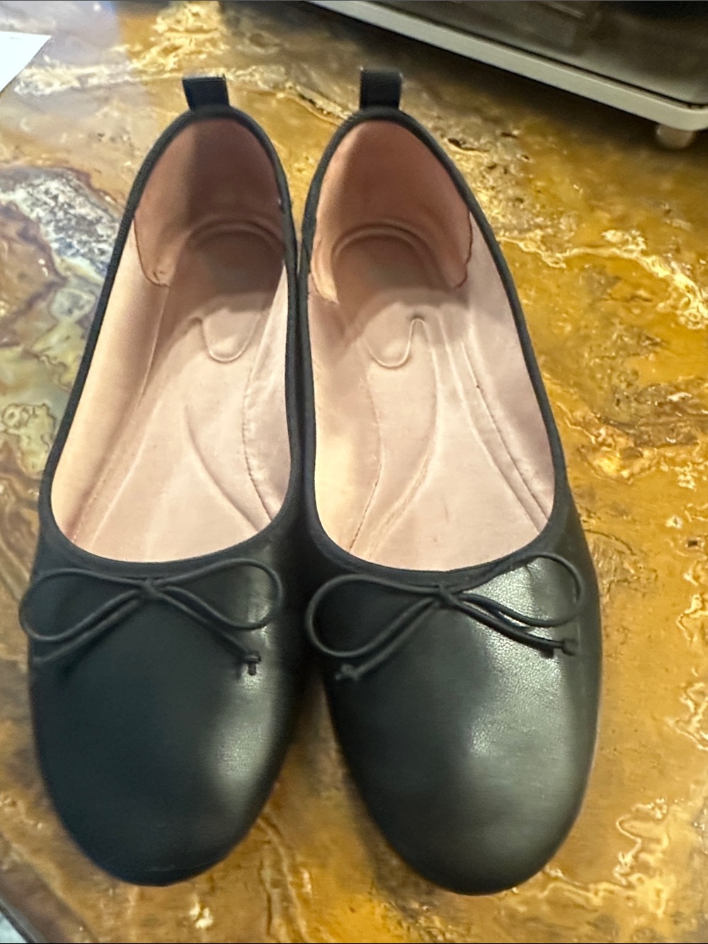 Zara Black Ballet Flats with Pink Interior and Bow